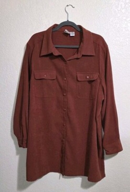 Tops - Roaman's Solid Rust Red Moleskin 2 Pocket Long Sleeve Button Up Blouse SZ 1X
